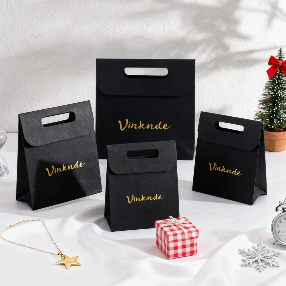 

Черный бумажный пакет с узором личи, сумка для покупок, подарочная сумка, мешок для переноски, рождественский день Святого Валентина, сумки для хранения конфет для детского душа