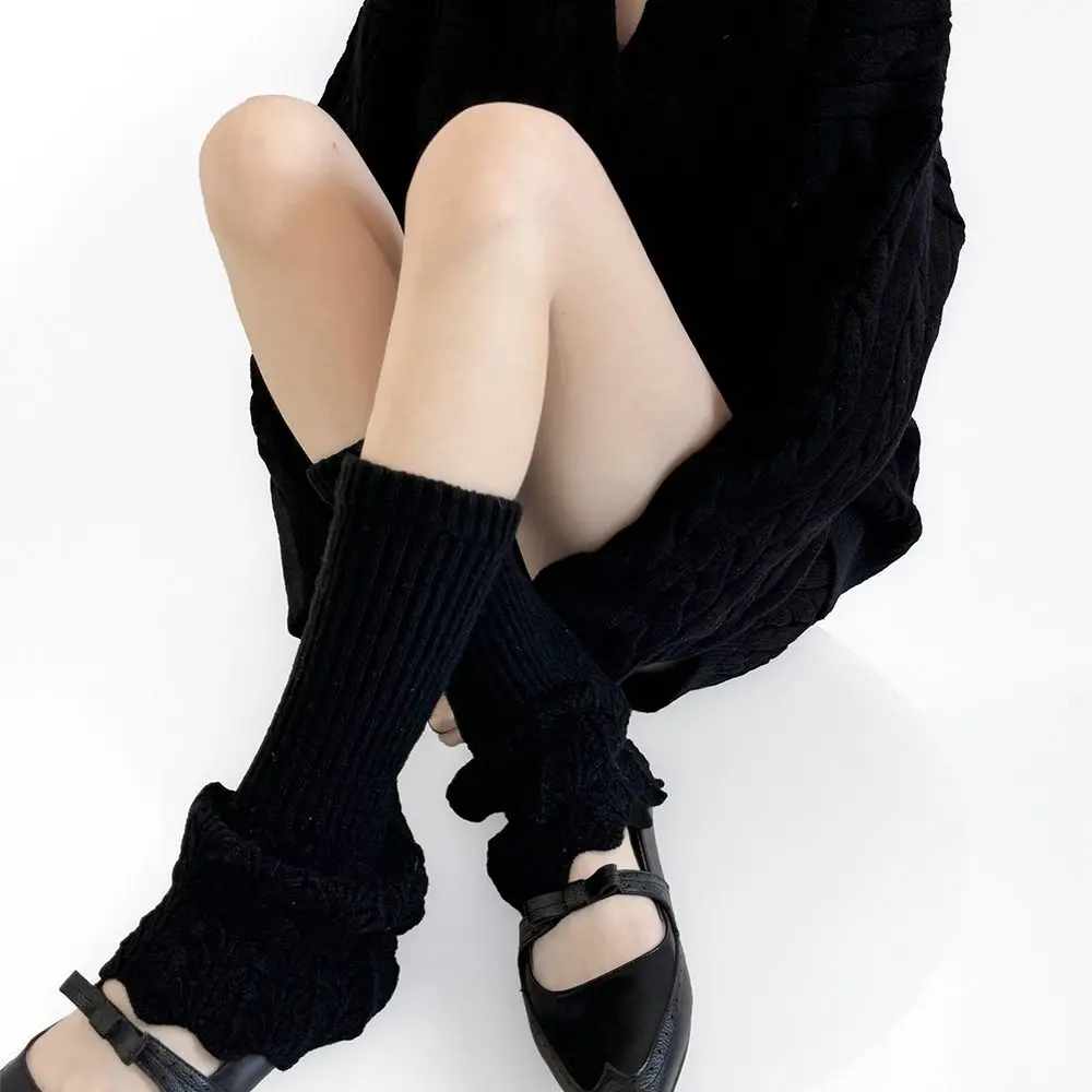 

Solid Color Women Knitted Leg Warmers Retro Thickened Girl's Boots Heap Socks Soft Mid-Calf Women's Foot Cover Harajuku