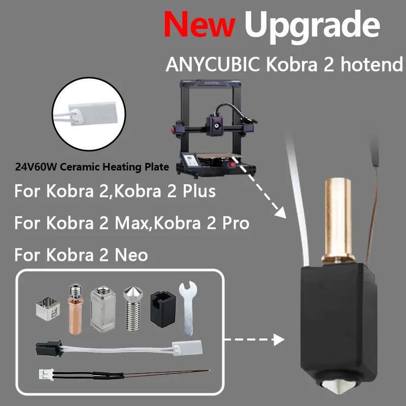 For Anycubic Kobra 2 Hotend Kit New Upgrade Ceramic Heater 24V 60W Thermistors for Kobra 2 Max/Kobra 2Plus/ Neo 3D Printer