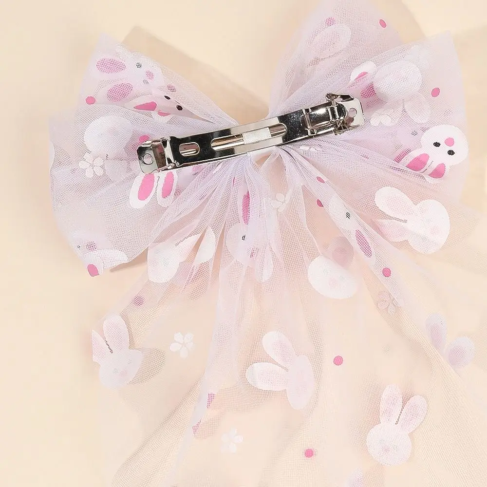 

White Mesh Easter Bunny Hair Accessories Rabbit Carrot Print Long Ribbon Bunny Hair Clip Nonslip Hairpin Female Daily Wear