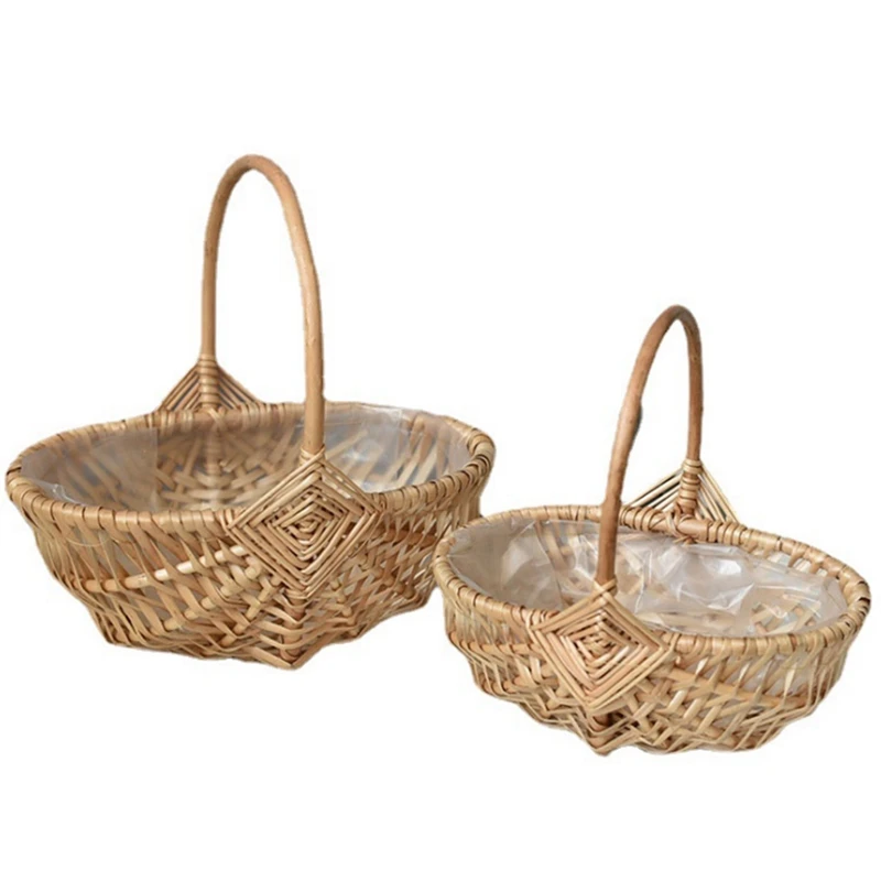 Flower Basket Shopping Basket Rattan Woven Basket Handmade Pastoral Style Portable Gift Woven Basket