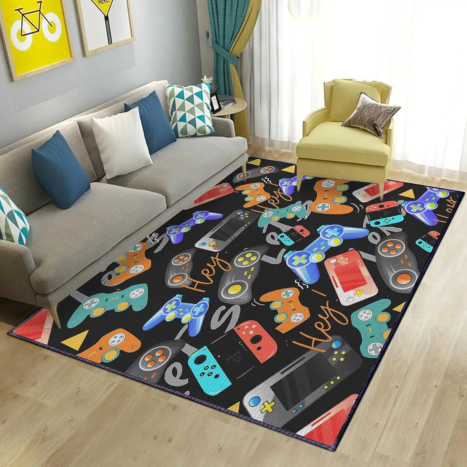 Video Game Rugs Carpets Gameing for Kids Teen Boy Room Bedroom, Colorful Gaming Floor Mats Area Rug for Living Room Gaming Chair
