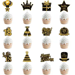 12Pcs 30th 40th 50th 60th Birthday Party Black Gold Cake Toppers Adult Birthday Anniversary 18 30 40 50 Year Birthday Supplies