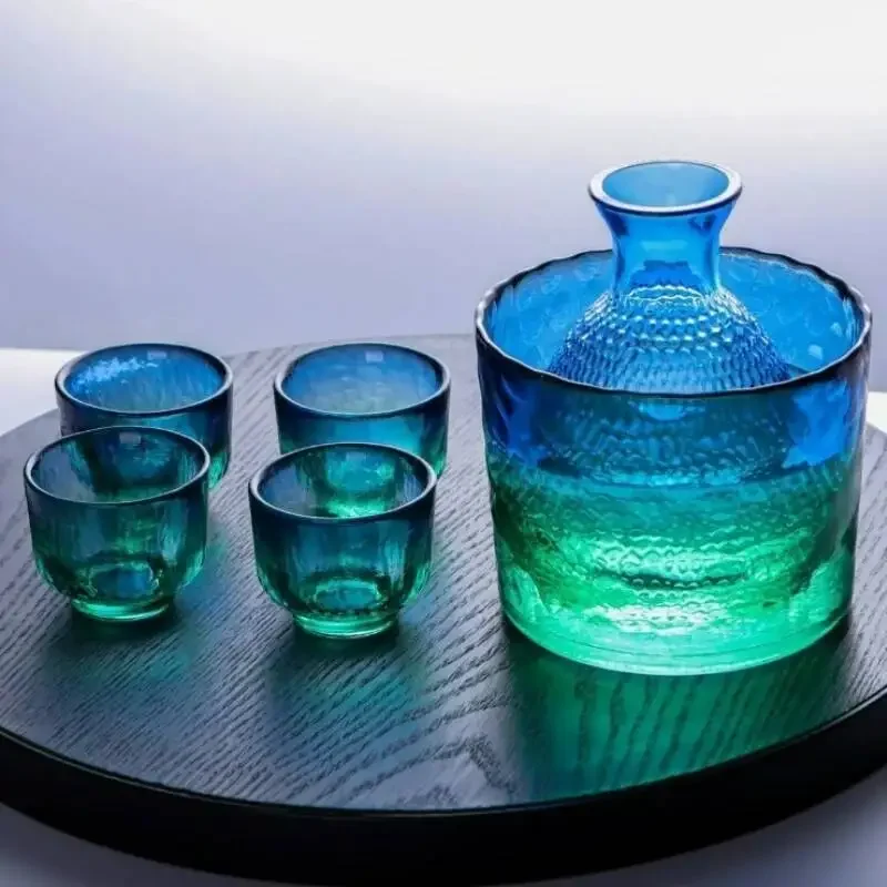6 Pcs Amber Sake Pot Cup Tank Set Japanese Style Glass Wine Warmer Suit Barware Creative Gift Soju Liquor Drinking Shot Glasses