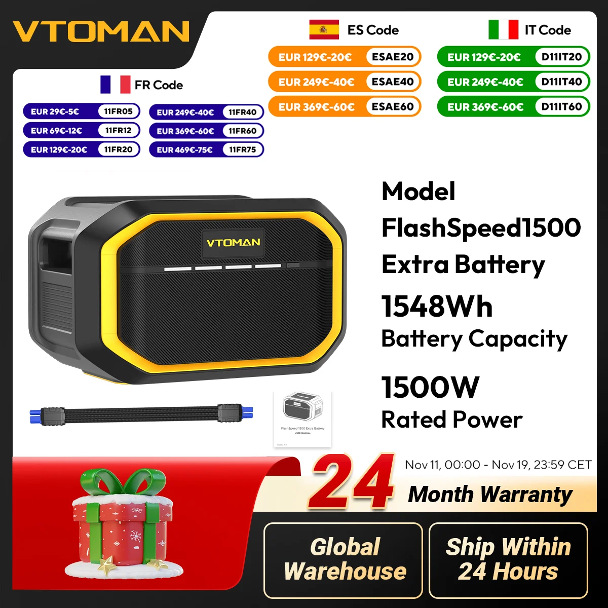 

VTOMAN FlashSpeed1500 Extra Battery for VTOMAN FlashSpeed1000/FlashSpeed1500 Power station for Outdoor Camping 1548Wh