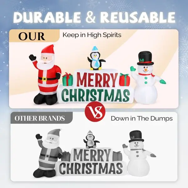 8.2피트 크리스마스 풍선 산타와 눈사람 장식 (LED 조명 포함), 야외/실내 휴일 마당 장식용 풍선