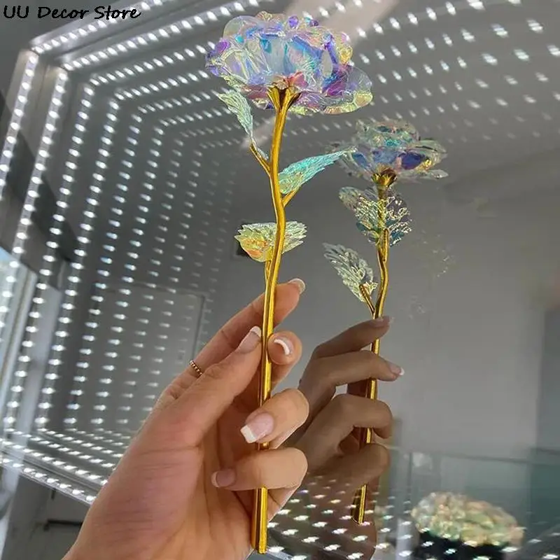 Flor de Rosa Artificial dorada de 24 quilates, cristal de oro rosa, el mejor regalo para Navidad, aniversario de boda, día de la Madre, Día de San Valentín