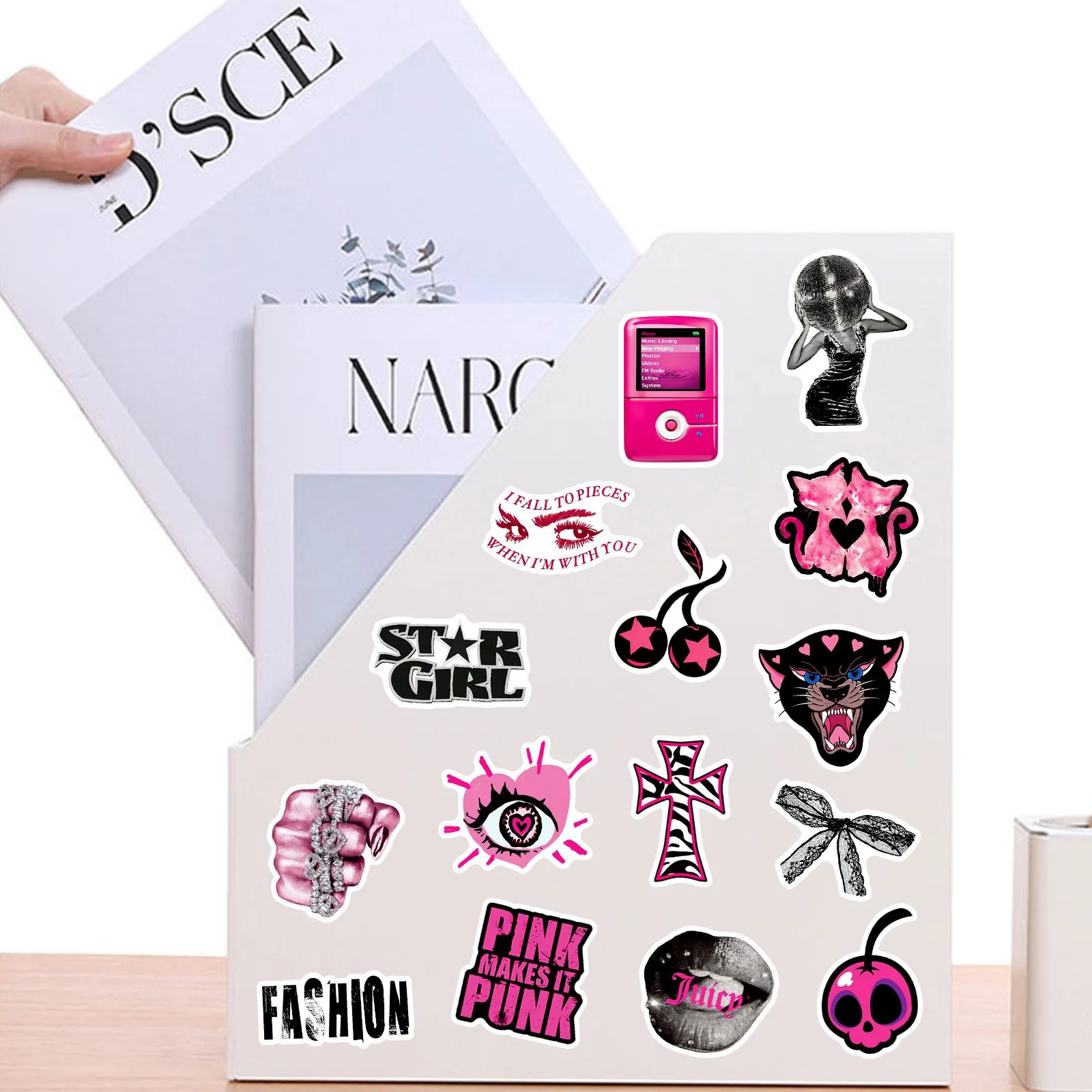 10/50 Stück rosa Y2K-Cartoon-Aufkleber im Gothic-Stil, Graffiti, Retro-Dekoration, DIY-Spielzeug, Kühlschrank, Laptop, Gitarre, Fahrrad, Skateboard, Aufkleber