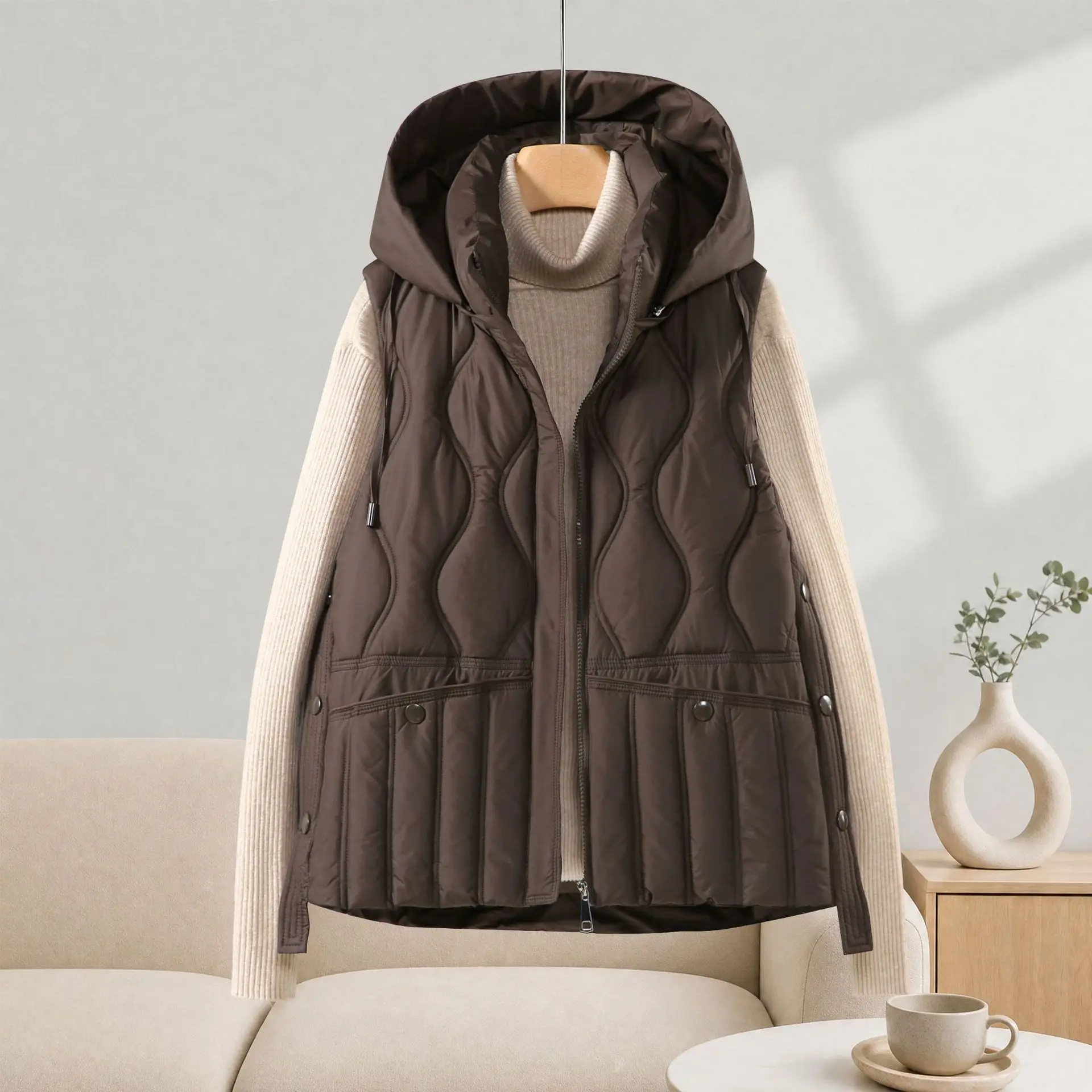 Women Autumn Winter Down Cotton Vest Coat 2026 New Thicke Warm Hooded Sleeveless Jacket Female Waistcoat Outerwear Chaleco Mujer