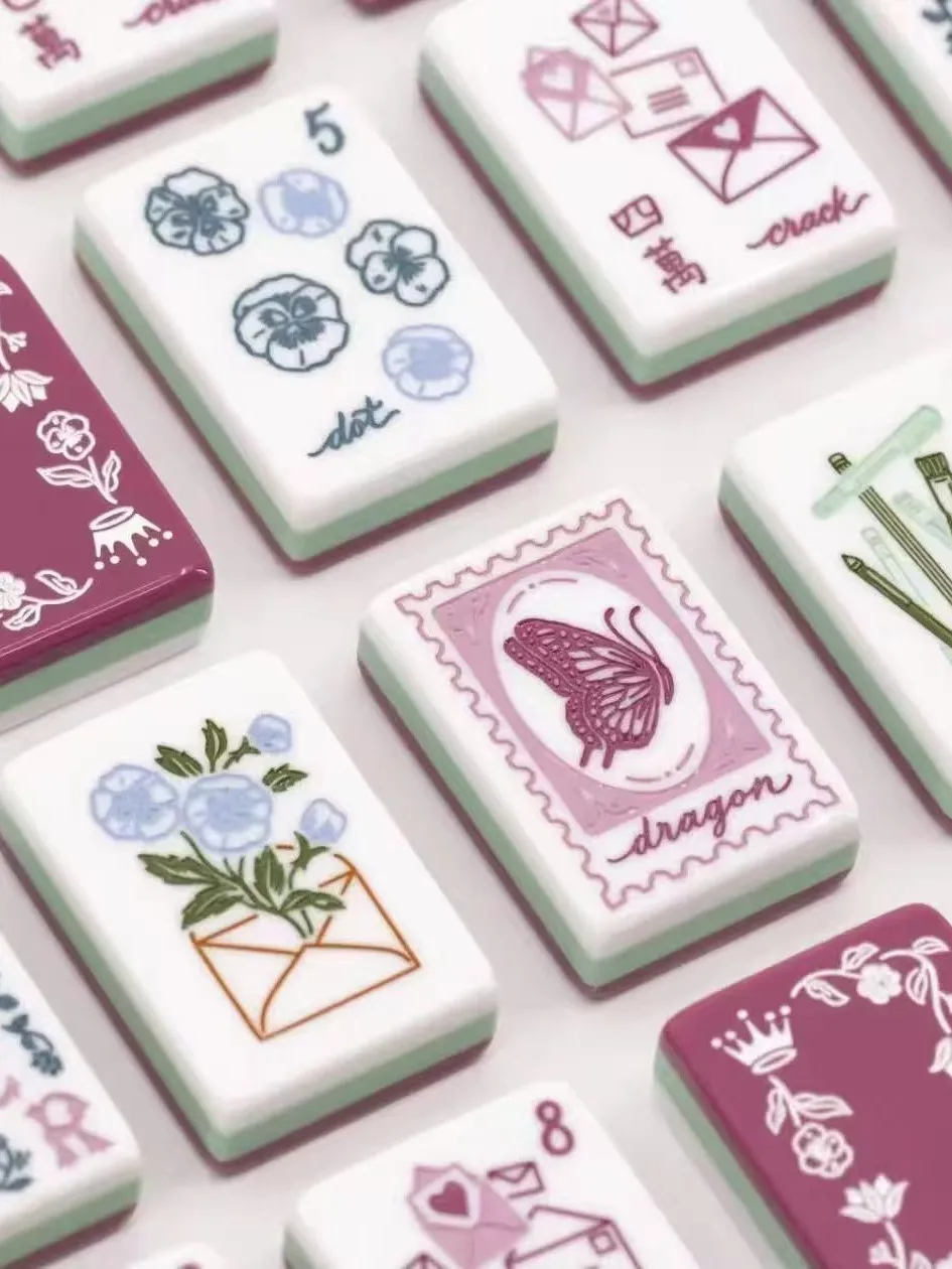 

Pink Floral Butterfly Custom Mini Mahjong Tiles Personalized Printed American Travel US Mah Jongg Game Blocks