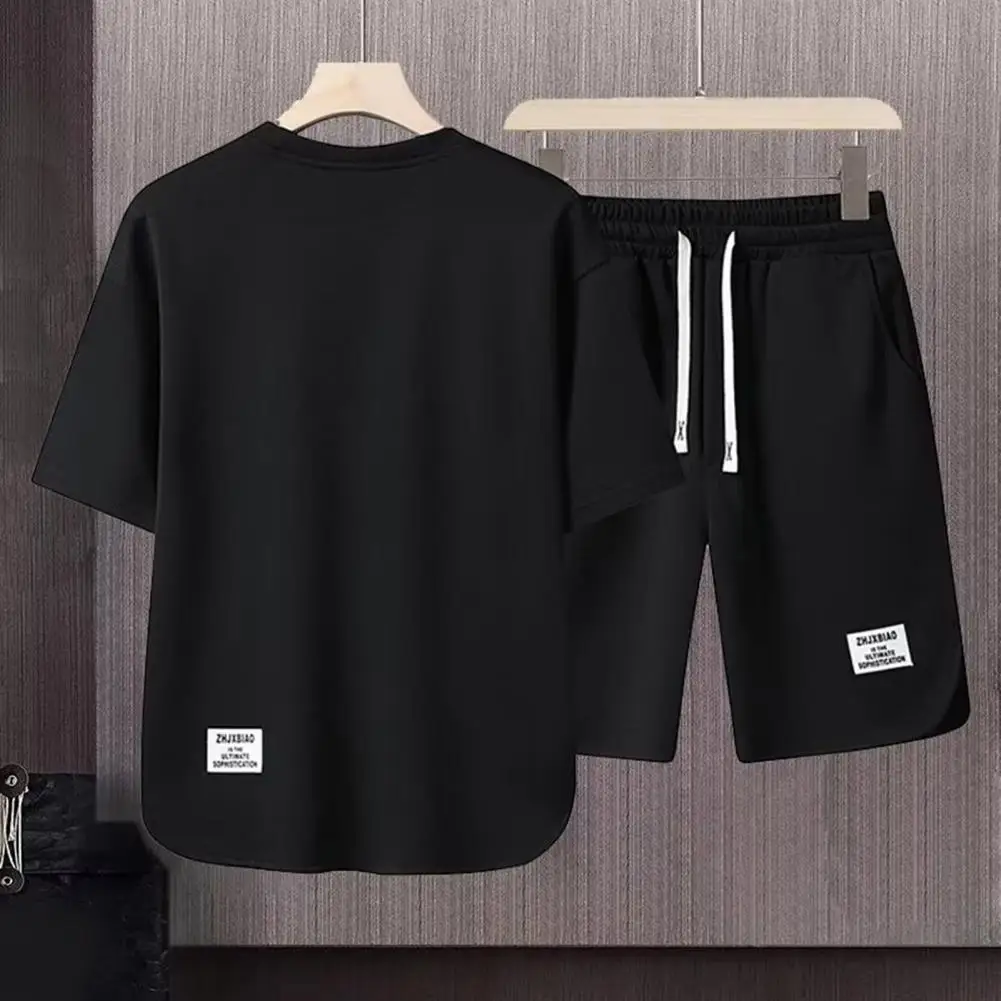 Conjunto de ropa deportiva para hombre, camiseta de manga corta suelta con cordón, conjunto de pantalones cortos de seda de hielo, Top deportivo,