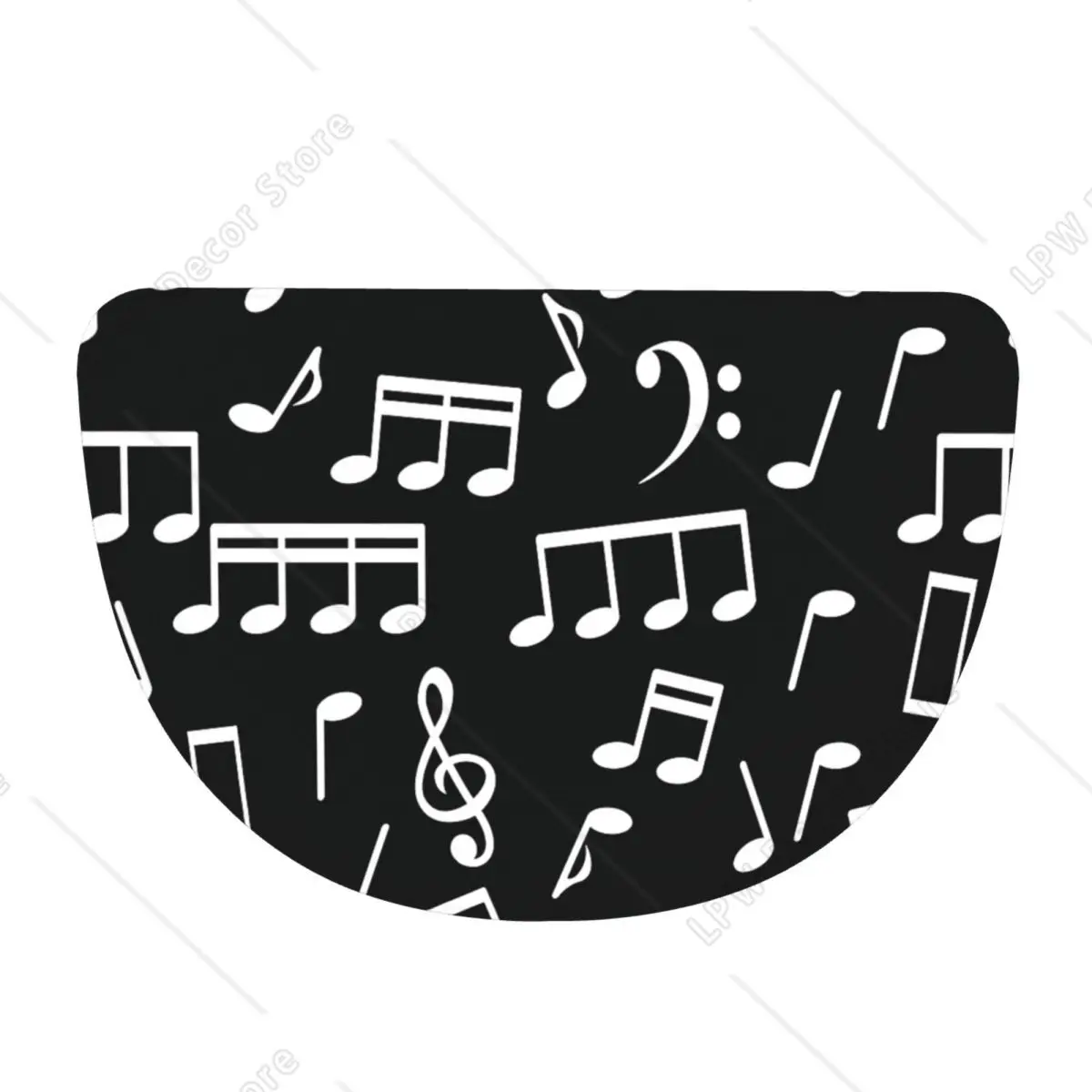 White Music Notes On Black Background Half Round Doormat Non Slip Bathroom Mat Absorbent Floor Carpet for Laundry Room Bathroom