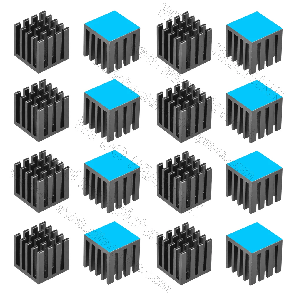 15x15x15mm Black Slotted Tone Aluminum Heatsink Radiator 0.59 inch for MOS IC Chip with pre Applied Thermal Pad