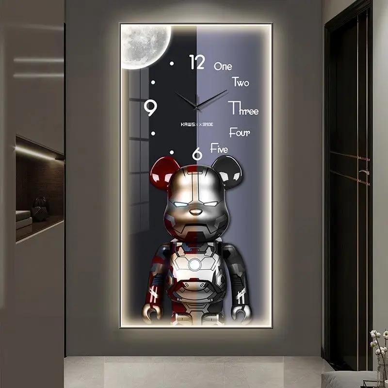 

Creative Cartoon Bear Home Decor Wall Clocks Large LED Light Painting Clock Fashionable Interior Decoration Wall Modern Corridor