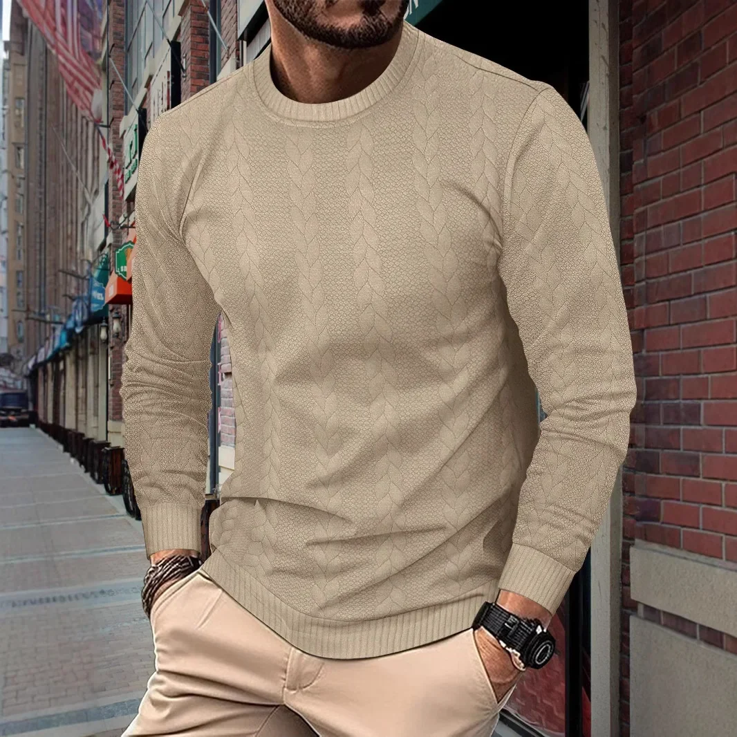 Autumn New European and American Men's Solid Round Neck Long Sleeve Knitwear Men's Fried Dough Twists Pullover Sweater