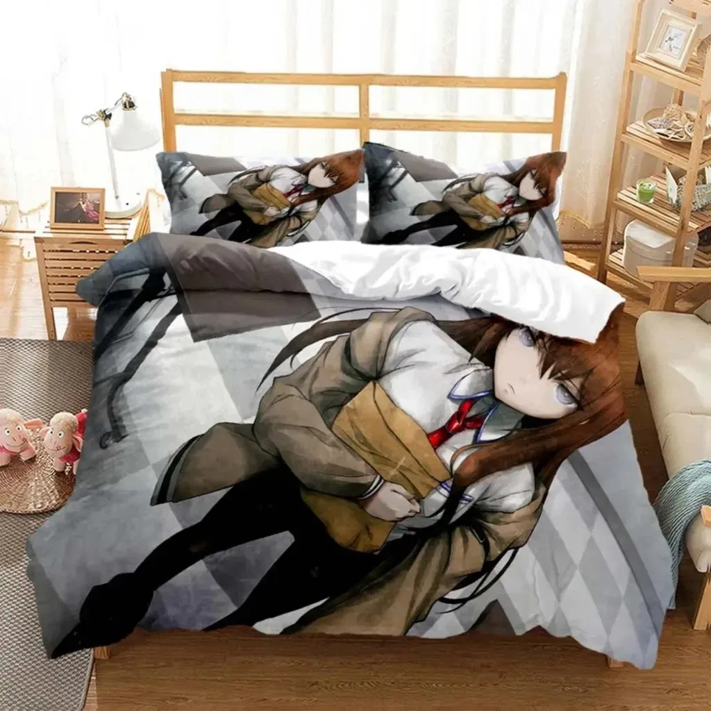 3D Print Anime Steins Gate Bedding Set Double Twin King Duvet Cover Comforter Pillowcase Boys Girls Adults Bedroom Home Textiles