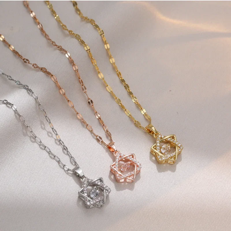 Fashion light luxury six-pointed star stainless steel necklace for women