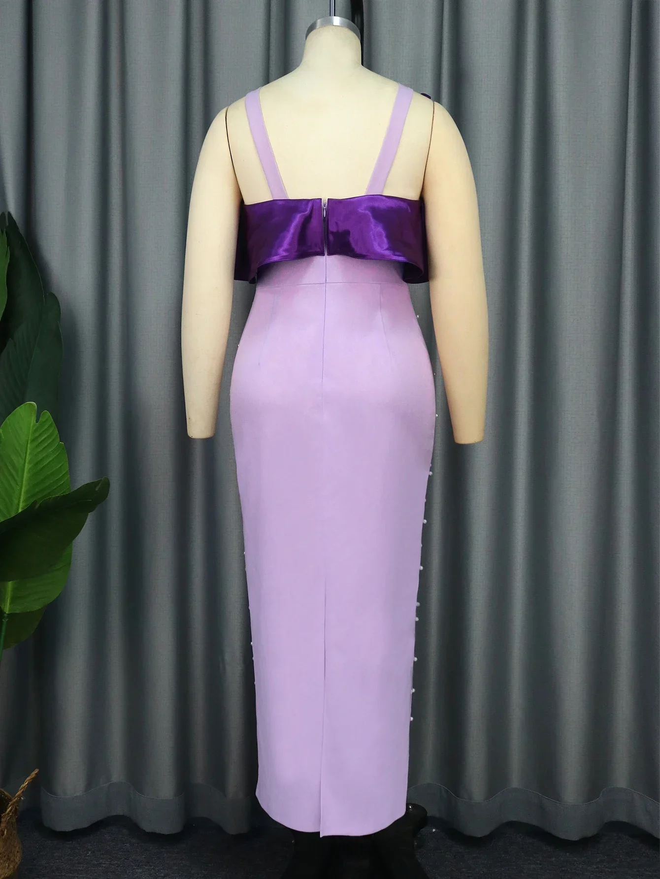 Plus Size Purple Dresses Patchwork Sleeveless Beaded Long Ankle Length Birthday Evening Party Gowns for Women 3XL 4XL New