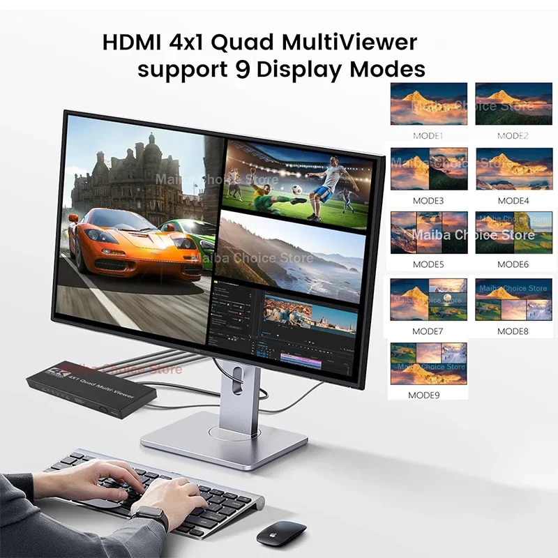 4K HDMI رباعية الشاشة Multiviewer 4x1 1080P 4 في 1 خارج HDMI متعدد المشاهد محول سلس 9 أوضاع العرض لأجهزة الكمبيوتر المحمول كاميرا تلفزيون الكمبيوتر