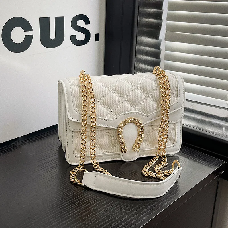 

2025 New Women's Retro Small Square Bag - Diamond Chain Detail, Versatile Shoulder/Crossbody