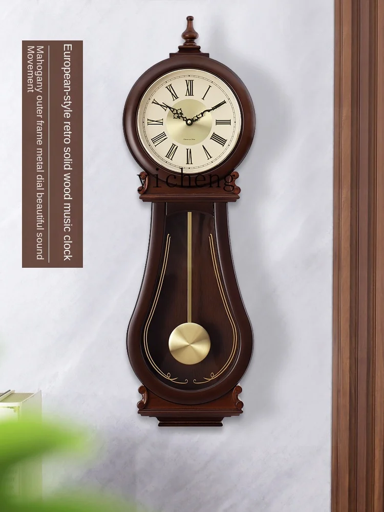 YY European Style Clock Living Room Solid Wood Quartz Clock New Chinese Retro Creative Clock