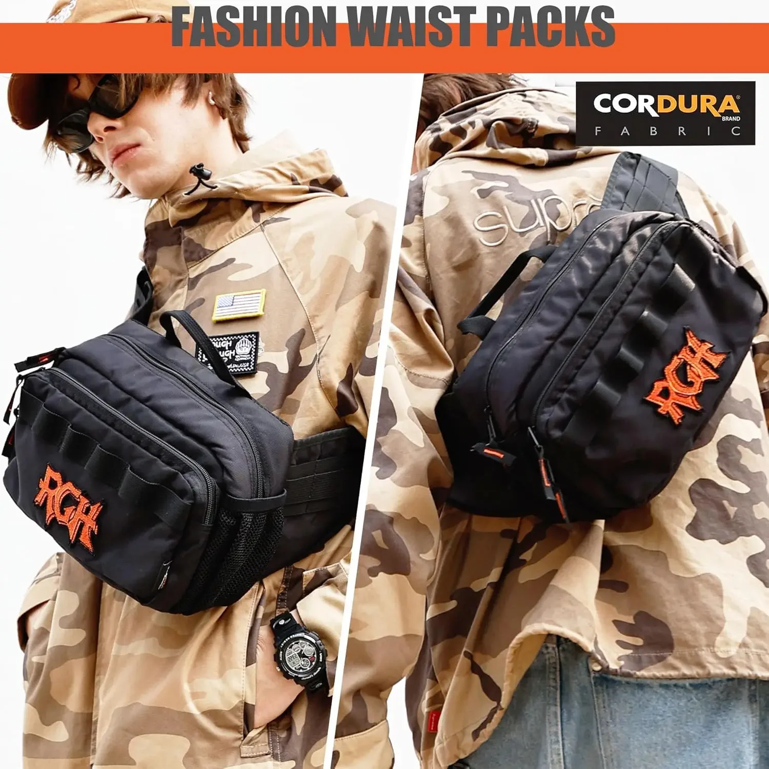 حزمة فاني تكتيكية خشنة بما فيه الكفاية للرجال، حقائب خصر عصرية عبر الجسم مع نظام مولي مقاومة للعواصف