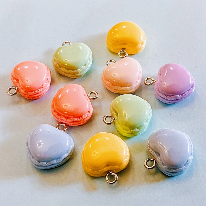 10pcs Cute Macaron Heart Hamburger Resin Charms For Jewelry Making Necklace Keychain Earrings Pendants DIY Supplies Accessories