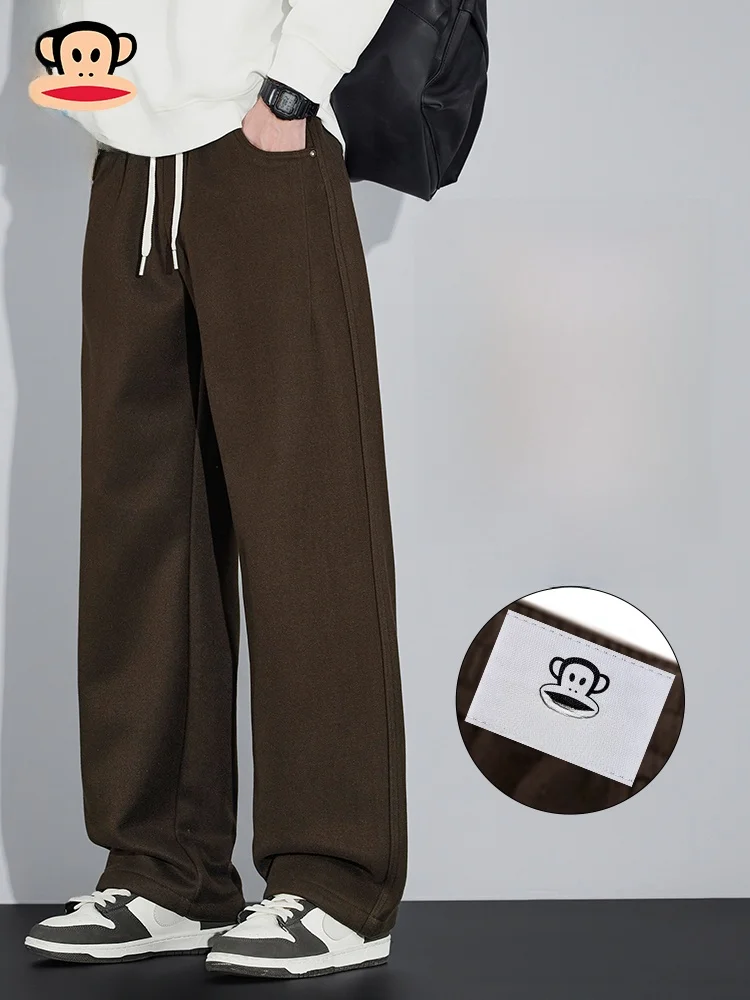 

PaulFrank Winter Fce Lined Casual Pants Men's American Trend Loose Wide Leg Long Trousers Warm Comfortable Straight Cut