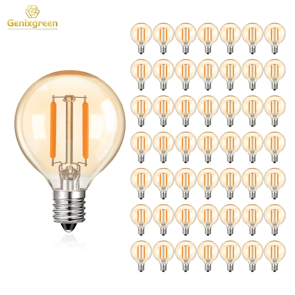 

1.5W LED G40 Replace Light Bulbs for Indoor Outdoor String Lights E12 E14 Base 220V Vintage Globe Gold Tint Glass Dimmable Bulb