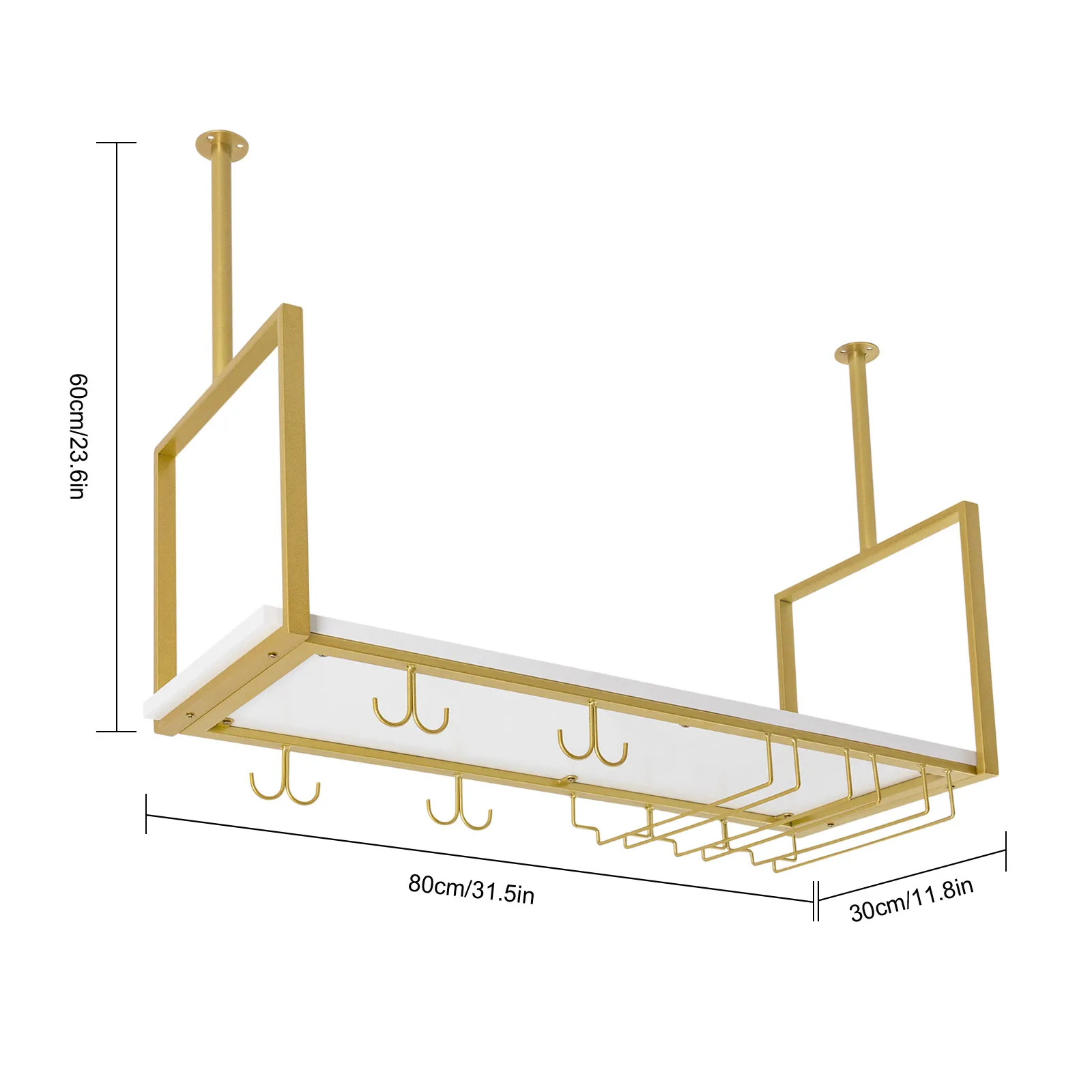 Verre à vin au plafond T1-31.5 pouces, en métal doré avec 2 types de supports