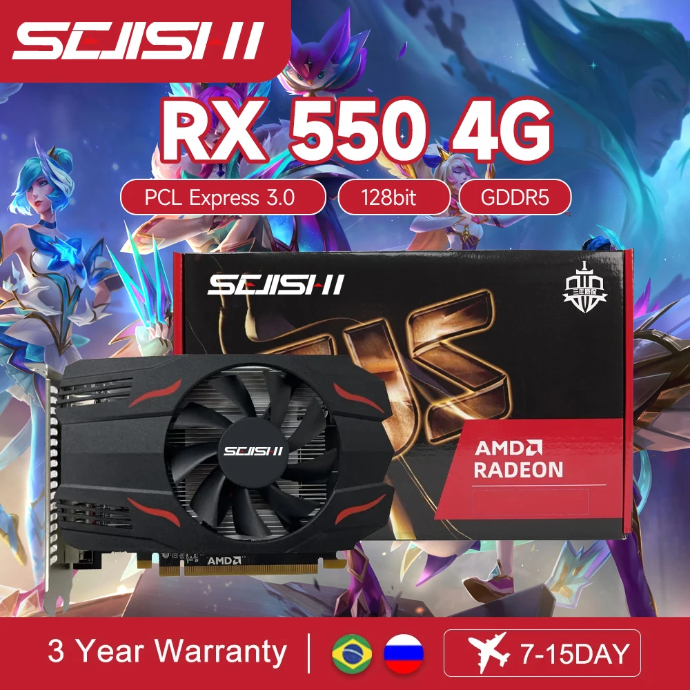 SEJISHI RX 550 4GB Video Card Graphics Cards 128Bit GDDR5 AMD GPU RX550 4GB Mining Gaming Card placa de video PCI-E 3.0X16