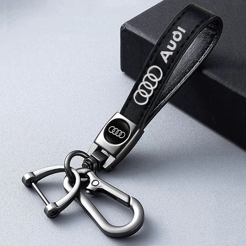 1Pcs Leather Embroider Keychain Metal Keyring Car Key Accessories For Audi A7 A3 A4 A6 A5 Q5 A1 Q7 Q3 Q4 TT SQ5 RSQ3 RSQ8 S3 S4