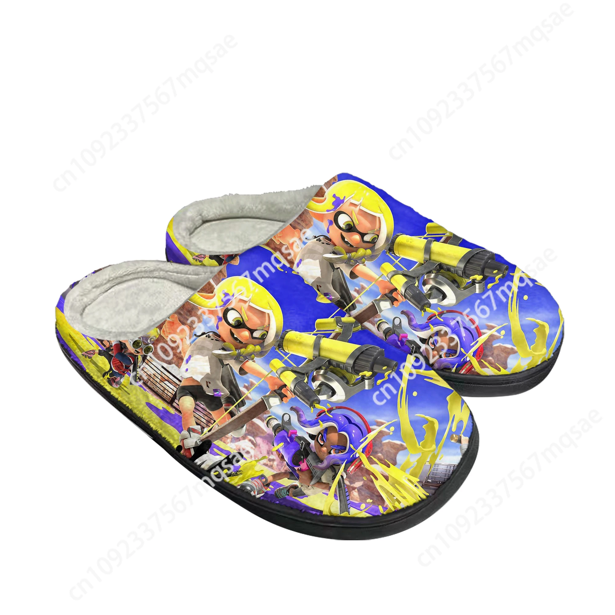 Homens e mulheres Splatoons Game Chinelos de algodão personalizados, sandálias de alta qualidade, sapatos casuais de pelúcia, chinelos térmicos, sapatos de casa