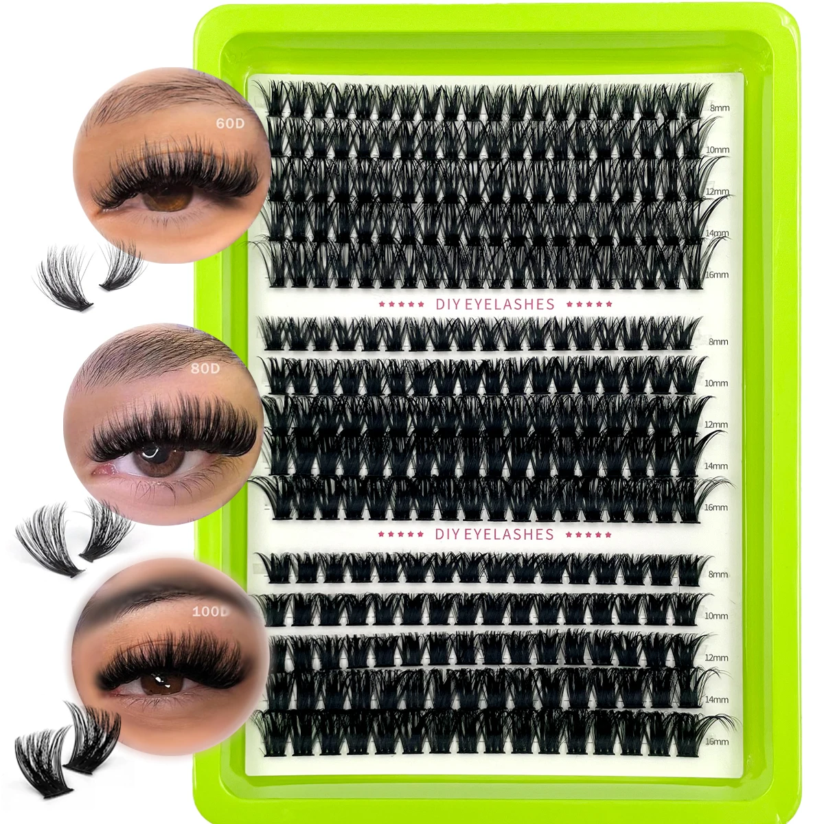 50D60D80D100D Dicke künstliche Wimpern mit gemischter Länge, D-Curl, Cat-Eye-Stil für einen flauschigen und dramatischen Look, geeignet für Anfänger