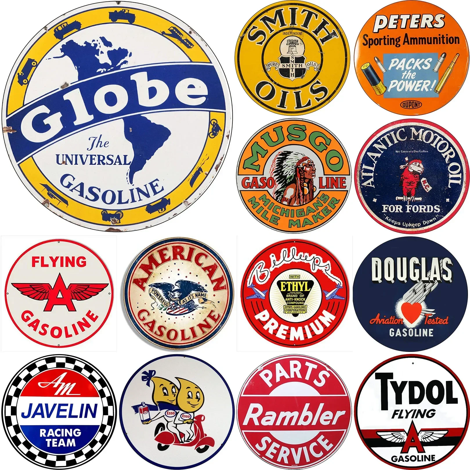 Round Retro Metal Tin Signs Globe Gasonline Nostalgic Iron Painting Novelty For Cafe Bar Garage Bar Kitchen Garden Wall Decor