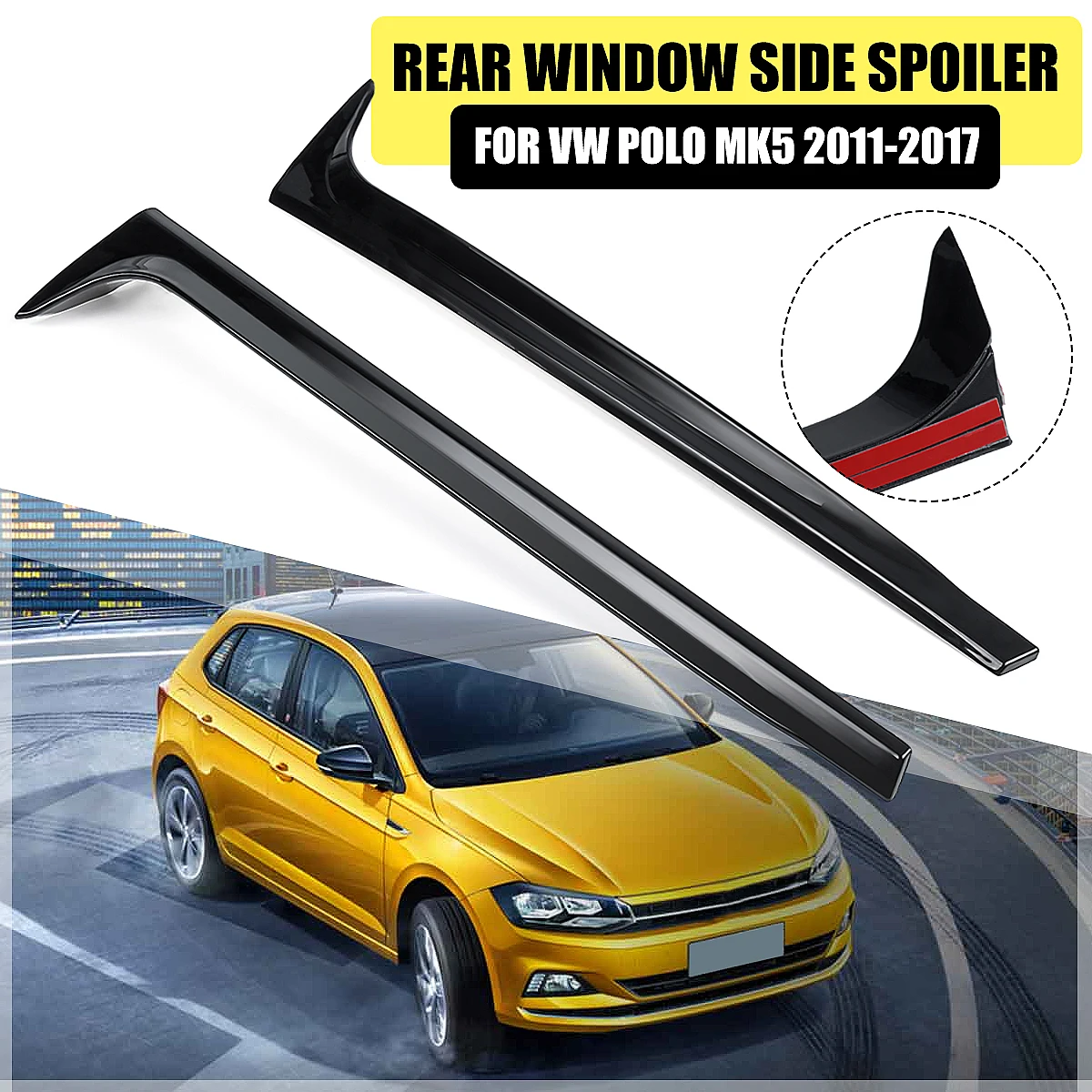 Glänzend Schwarz Für VW Polo MK5 2011-2017 Auto Vertikale Heckscheibe Seitenspoiler Sper Canard Canards Splitter