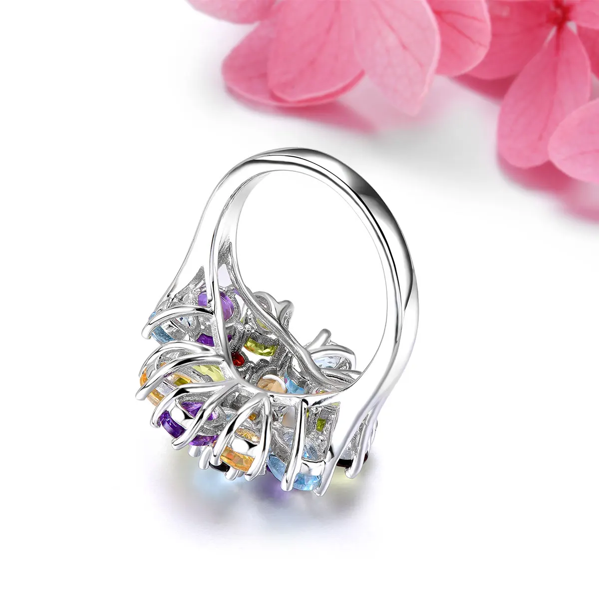 Natural Blue Topaz Amethyst Citrine Multicolor Gemstone Silver Rings 5.8 Carats Genuine Gemstone Colorful Design S925 Women Gift