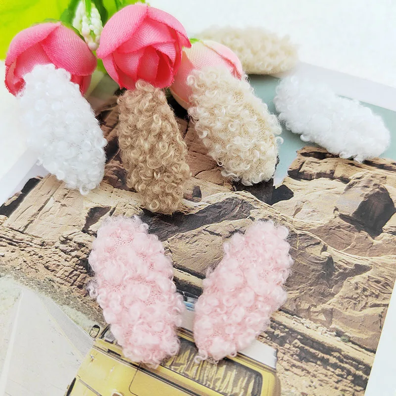 100Pcs 3.2X1.7CM Furry Felt Small Rabbit Ear Padded Appliques For Baby Clothes Hat Sewing DIY Headwear Bow Accessories Patches