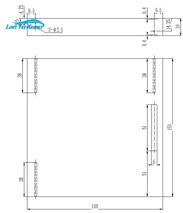 ASME19mm Basic  carbon steel  test block (hole diameter 2.5MM, Both notch with depth= 0.4 mm, length = 51 mm, width=6 mm