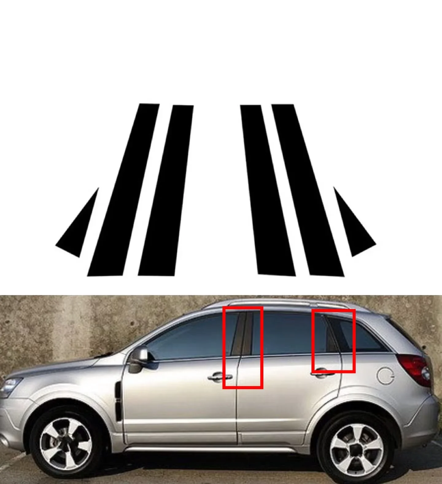 6PCS Glossy Black Pillar Posts Fit For  Opel Antara Vauxhall Antara 2007-2014   Window Moulding B C Center Sticker Cover