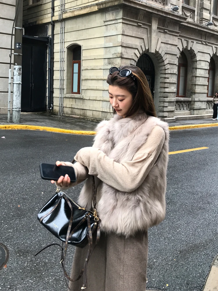 

Jenny Fur ort Young Sle Women's ort Coat Rabbit Fur Jaet Vintage Middle-Aged Vest Fluffy Outerwear Fem