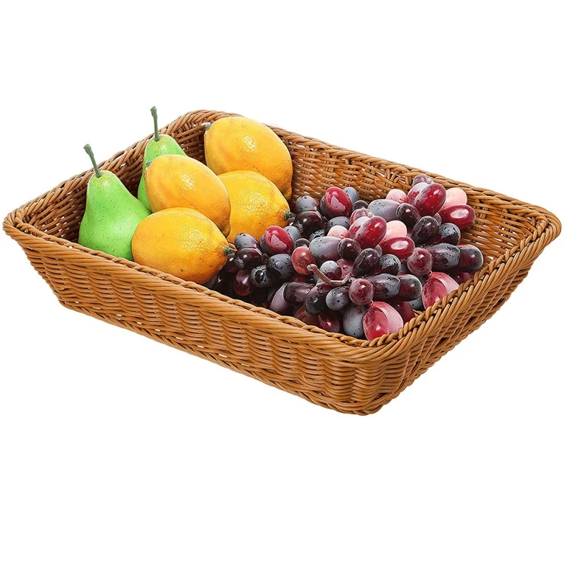 Plastic Imitation Rattan Woven Serving Baskets for Bread Fruit Vegetables Restaurant Serving Tabletop Display rattan basket