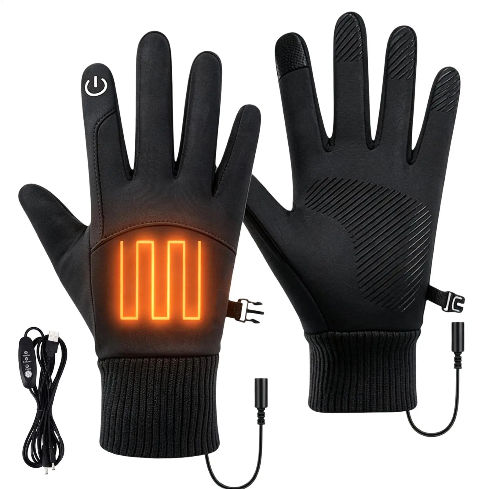 USB Heated Gloves 3 Heating Levels Rechargeable Eletric Thermal Heat Gloves Winter Warm Skiing Gloves For Hiking Cycling Outdoor