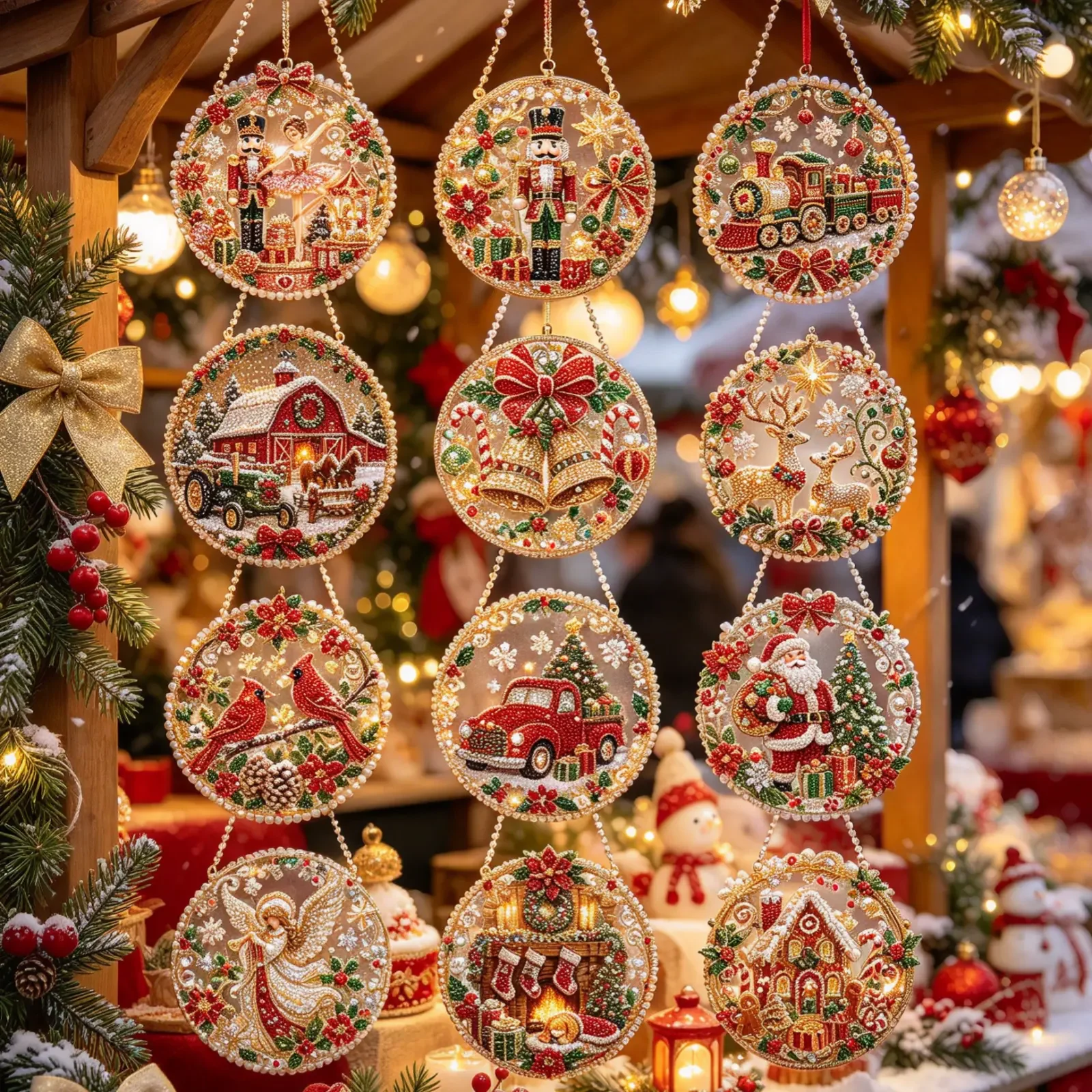 Christmas Diamond Art Sun Catcher Festive Christmas Pattern Variety Styles Indoor Decoration Diamond Painting Hanging Ornament
