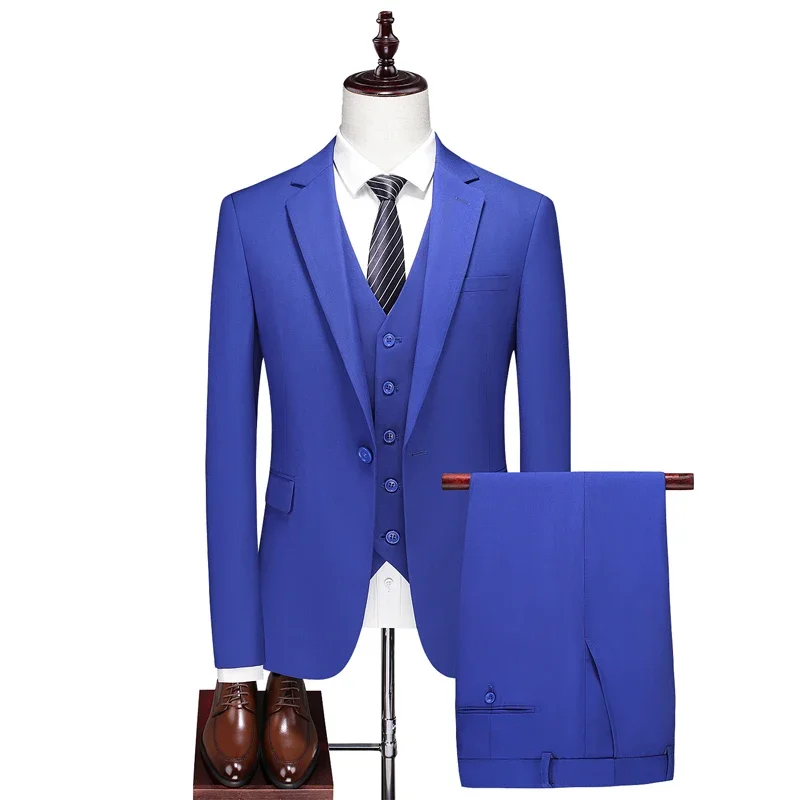 Conjunto de traje de negocios de Boutique para hombre, traje ajustado de Color sólido, vestido dividido doble, Blazers, chaqueta, pantalones, chaleco