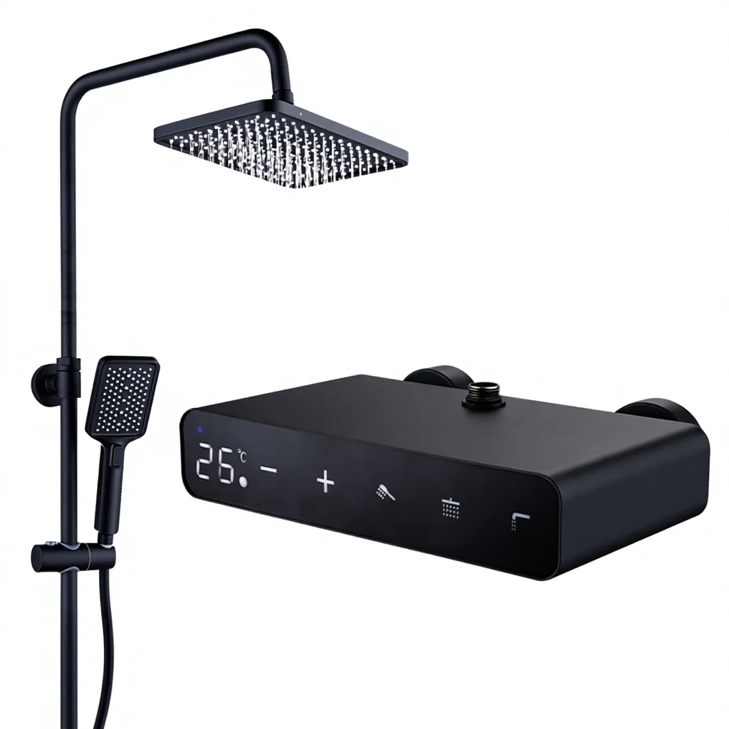 Full-automatic Intelligent Voice Control Digital Display Constant Temperature Square Shower Head Wall Mount Copper Matte Shower