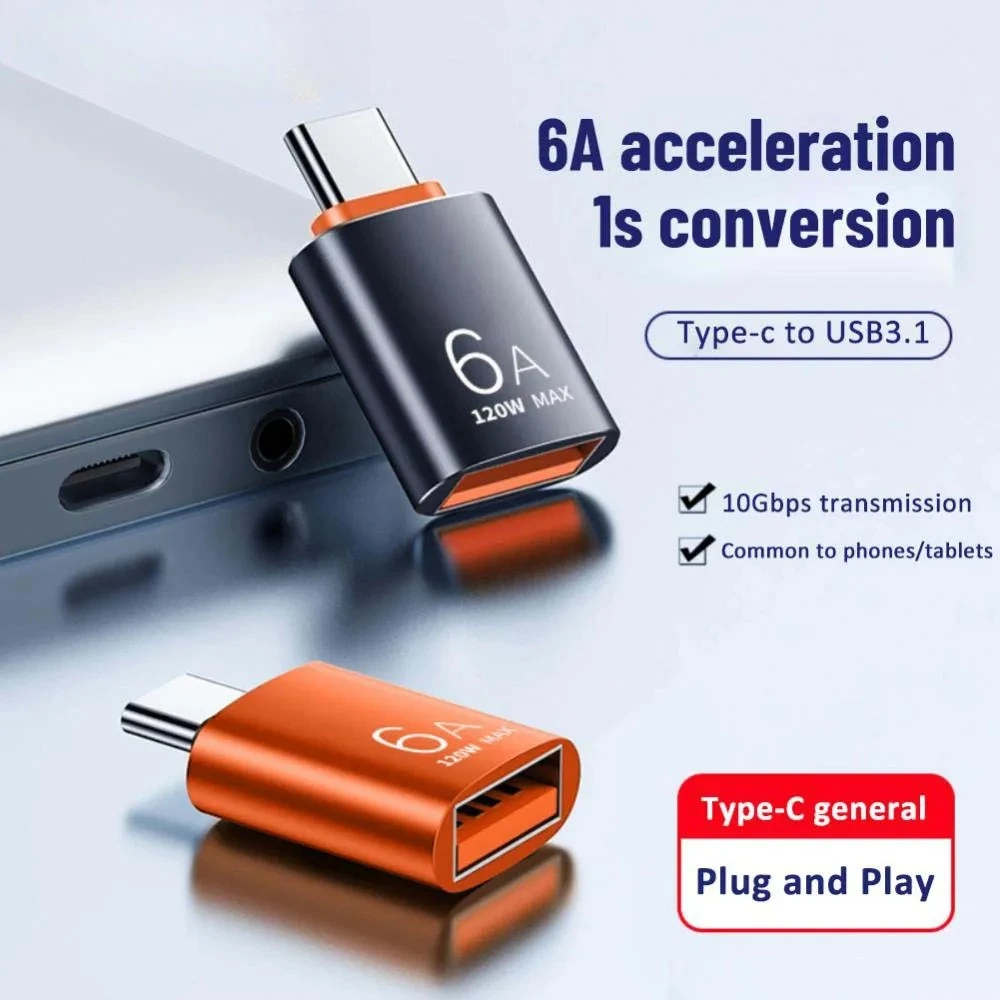 6A 120W Type C to USB 3.1 Adapter OTG Converter Fast Data Transfer Charging Adapter for iPhone 15 Samsung Xiaomi MacBook Laptop