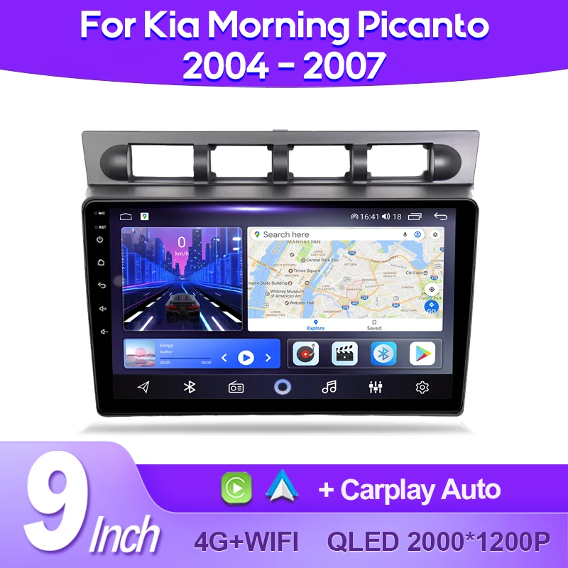 QSZN Car Radio For Kia Morning Picanto 2004 - 2007 2K QLED Android Multimedia Video Player AI Voice CarPlay GPS Head Unit Stereo