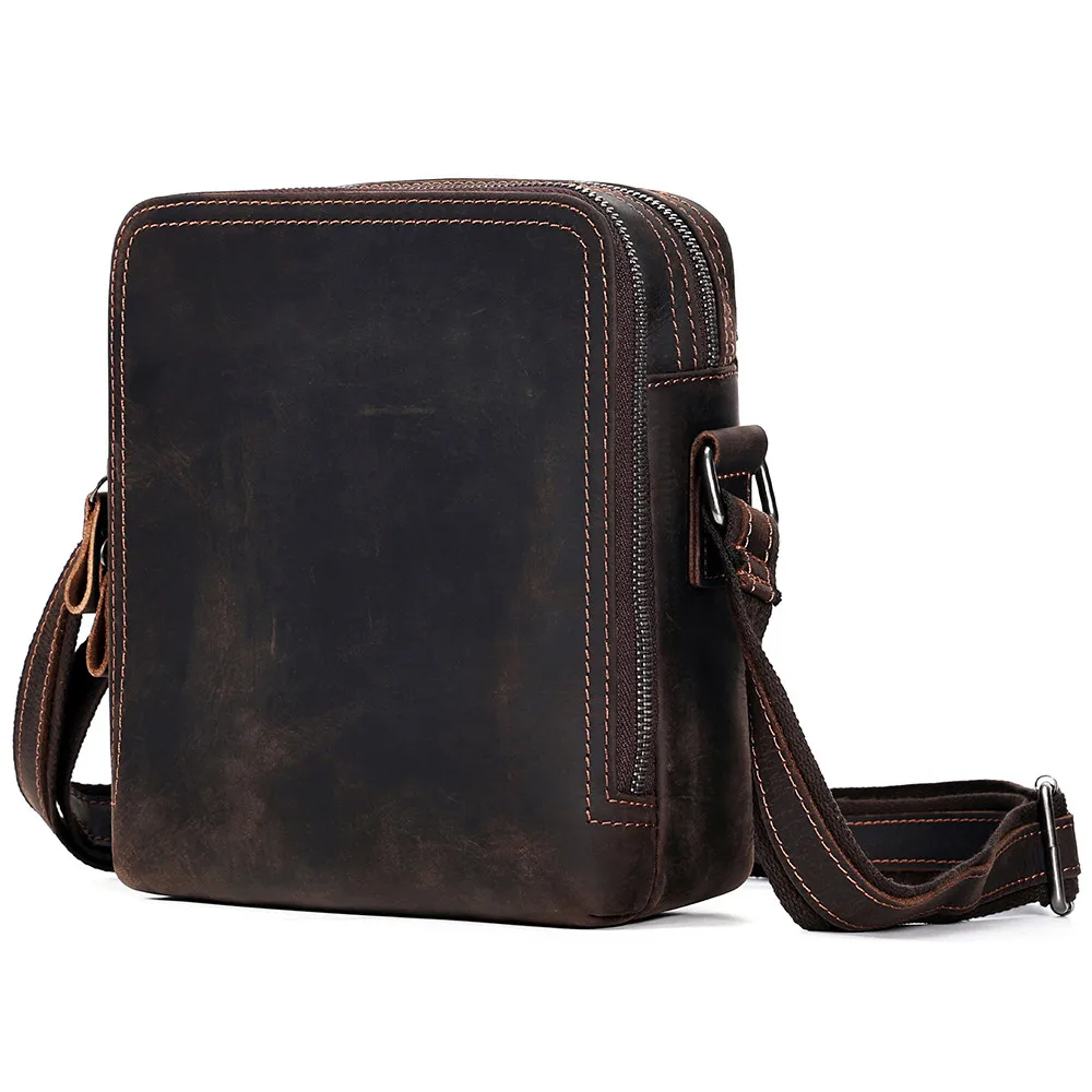 Crazy Horse Leather Men's Shoulder Bag Vintage Travel Messenger Bags Male Work Casual Crossbody Bags for Men Shoulder Sling Bag