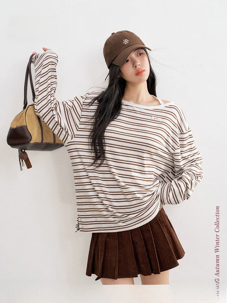 

Liilou Long Sve Oversized Cover up Striped Color Blo Netie Women's Casual T-irt Lemon Yellow Light Blue Faion Ci...